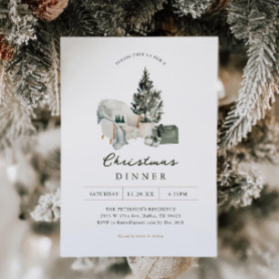 Cozy Watercolor Christmas Dinner Party Invitation