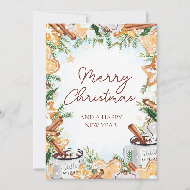 Cozy Watercolor Christmas Holiday Card (Front)