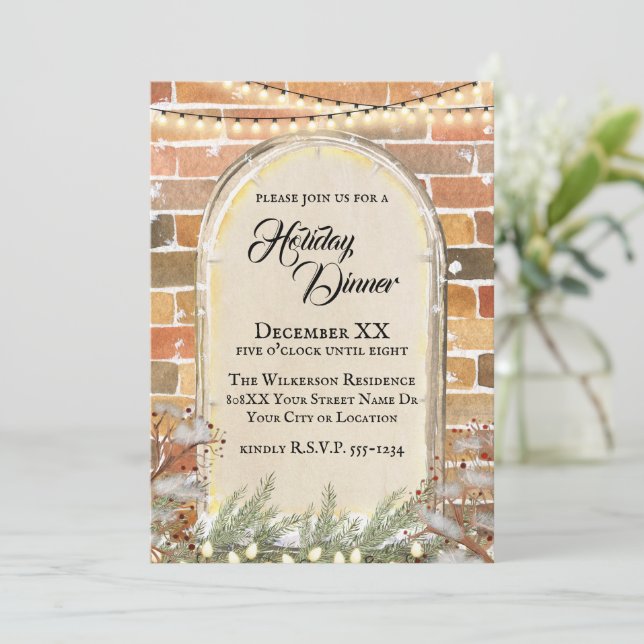 Cozy Watercolor Christmas Window Holiday Dinner Invitation (Standing Front)