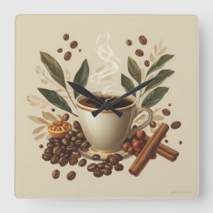 Cozy Watercolor Coffee Wall Clock