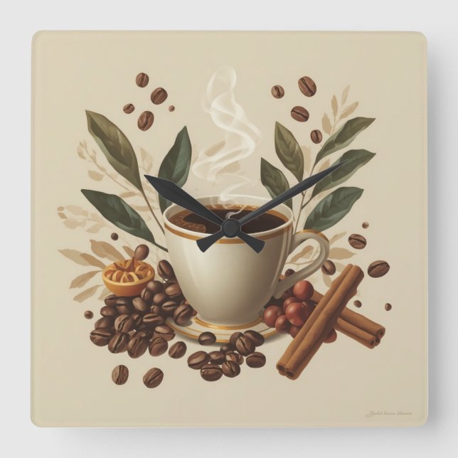 Cozy Watercolor Coffee Wall Clock (Front)