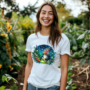 Cozy Watercolor Garden Gnome and Fireflies T-Shirt