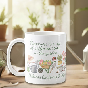 Cozy Watercolor Gardening Tools Rose Botanical  Coffee Mug