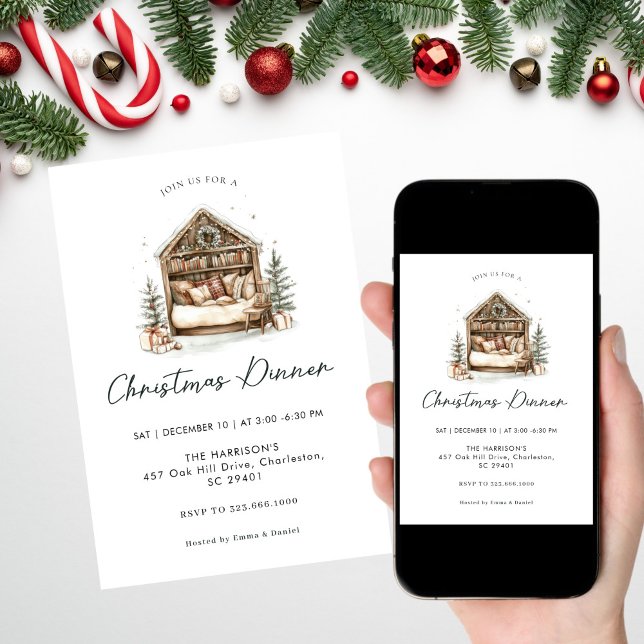 Cozy watercolor  Holiday Dinner Christmas Invitation (Creator Uploaded)
