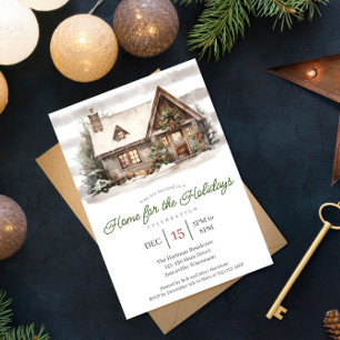 Cozy Watercolor Home for the Holidays Party Holiday Card