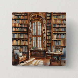 Cozy Watercolor Library 2 Inch Square Button