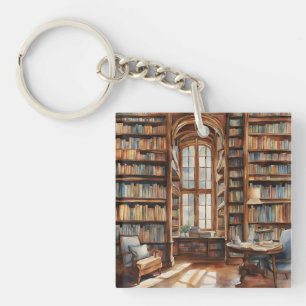 Cozy Watercolor Library Keychain
