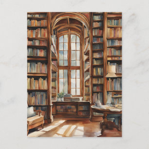 Cozy Watercolor Library Postcard