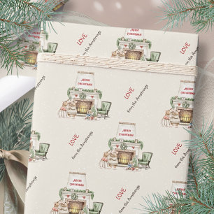 Cozy Watercolor Mice Fireplace Christmas Wrapping Paper