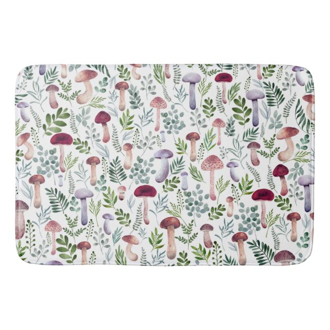 Cozy Watercolor Mushrooms Pattern  Bath Mat (Front)