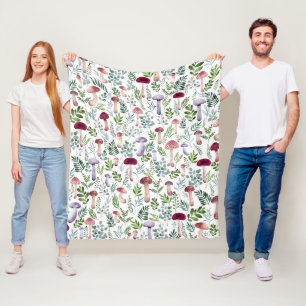 Cozy Watercolor Mushrooms Pattern  Fleece Blanket