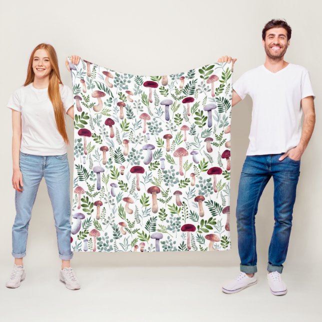 Cozy Watercolor Mushrooms Pattern  Fleece Blanket (In Situ)