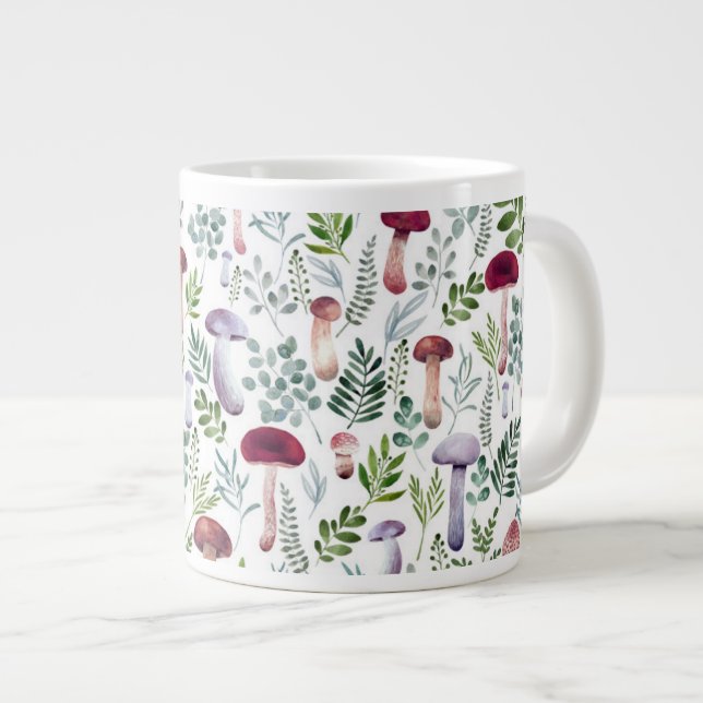 Cozy Watercolor Mushrooms Pattern    Large Coffee Mug (Front Right)