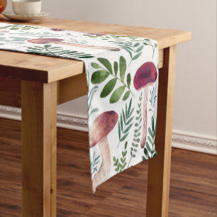Cozy Watercolor Mushrooms Pattern     Short Table Runner