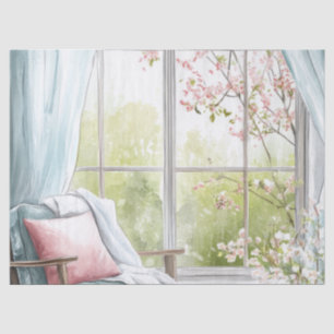 Cozy Watercolor Reading Nook Window Spring Garden  Tissue Paper