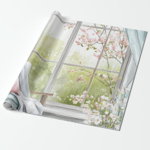 Cozy Watercolor Reading Nook Window Spring Garden Wrapping Paper