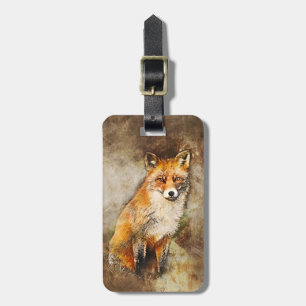 Cozy Watercolor Red Fox in Nature Luggage Tag