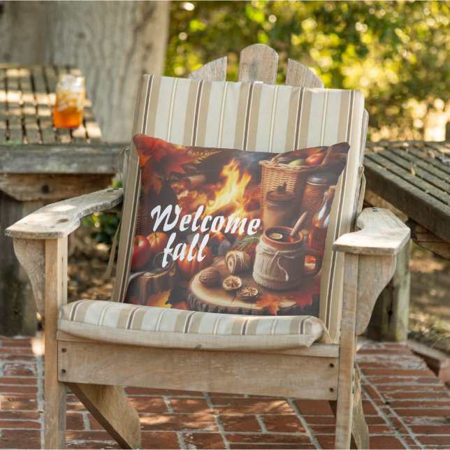 Cozy Welcome Fall Seasonal Outdoor Throw Pillow (Chair)