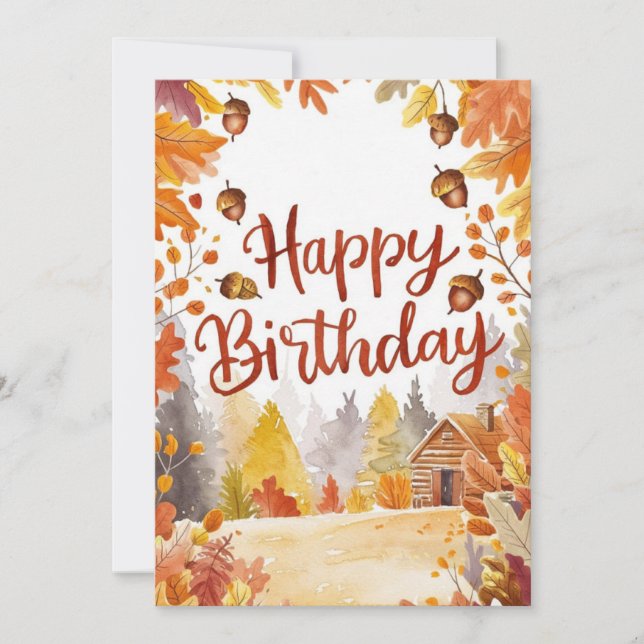 Cozy Whimsical Forest Autumn Fall Happy Birthday Card (Front)