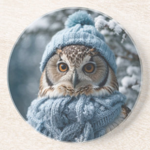 Cozy Whimsical Winter Wonderland Owl Coaster