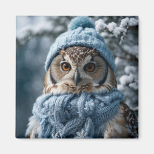 Cozy Whimsical Winter Wonderland Owl Magnet