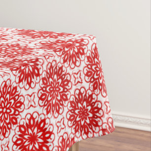 Cozy White and Red Winter Floral Pattern Christmas Tablecloth
