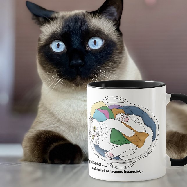 Cozy White Cat Laundry Basket Funny Blue Mug (Creator Uploaded)