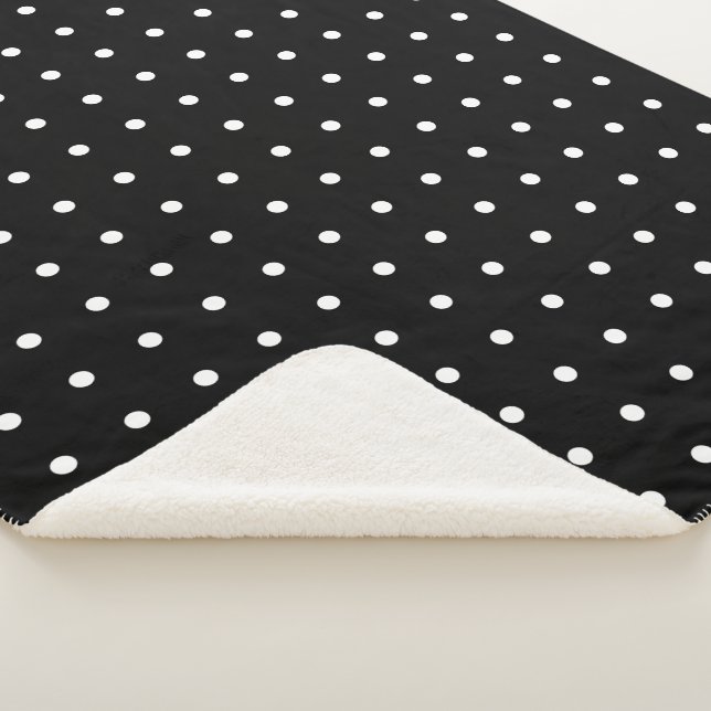 Cozy White Polka Dot Pattern on Black Sherpa Blanket (3/4)
