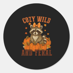 Cozy Wild And Feral Funny Raccoon Thanksgiving Fal Classic Round Sticker