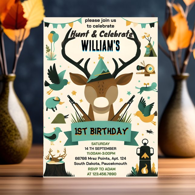 cozy Wild Camo Oh Deer Duck hunting 1st birthday Invitation (Creator Uploaded)