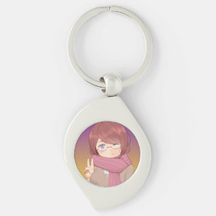Cozy Winter Anime Girl Winking Aesthetic  Keychain