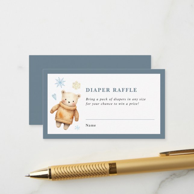 Cozy Winter Baby Shower Diaper Raffle Ticket Enclosure Card (Front/Back In Situ)