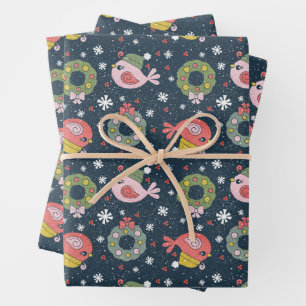 Cozy Winter Bird in a Cute Knit Cap Holiday Wrapping Paper Sheet