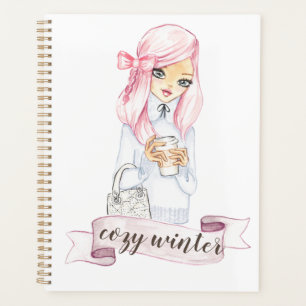 cozy winter blogger girl planner and calendar