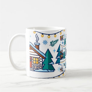 Cozy Winter Cabin Christmas Lights Pattern Coffee Mug