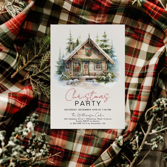Cozy Winter Cabin Christmas Party Invitation  (Cozy Cabin Christmas Party)