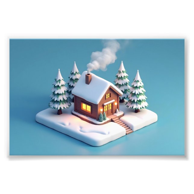 Cozy Winter Cabin in a Snowy Landscape Photo Print (Front)