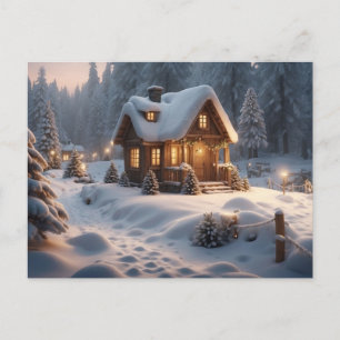Cozy Winter Cabin in the Forest Postcard