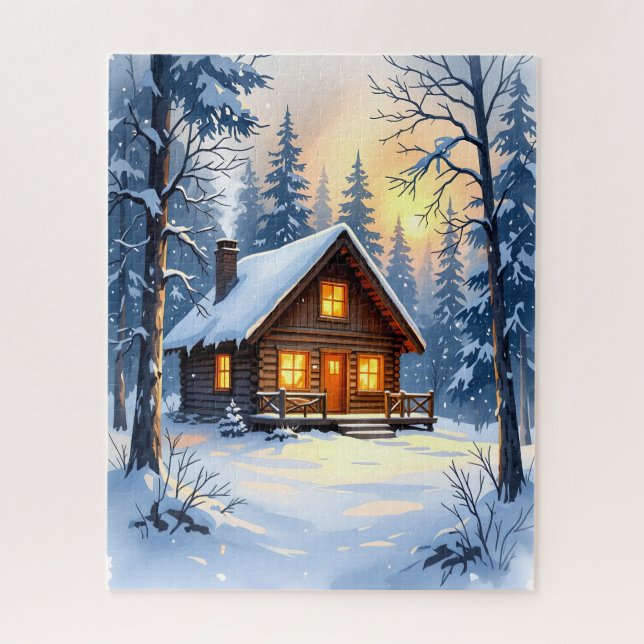 Cozy Winter Cabin in the Snowy Woods Jigsaw Puzzle (Vertical)