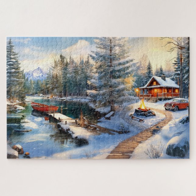 Cozy Winter Cabin Scene Jigsaw Puzzle (Horizontal)