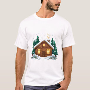 Cozy Winter Cabin Snowfall Christmas Art T-Shirt