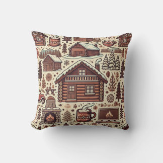 Cozy Winter Cabin Throw Pillow