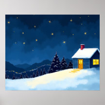 Cozy Winter Cabin Under Starry Night Sky
