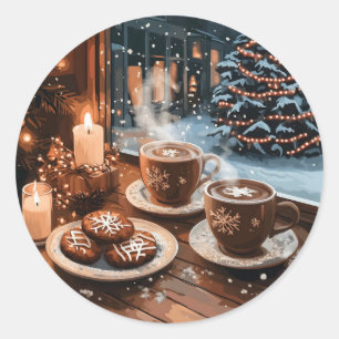 Cozy Winter Cafe with Hot Cocoa and Cookies Classic Round Sticker