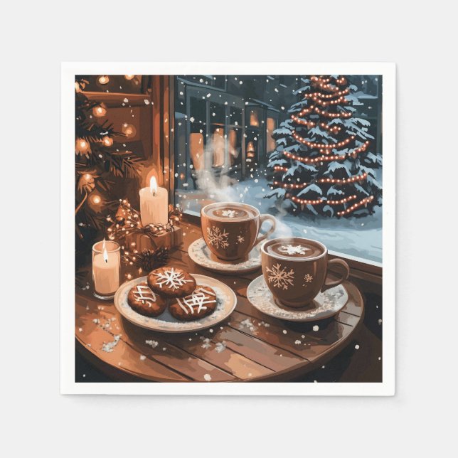 Cozy Winter Cafe with Hot Cocoa and Cookies Napkin (Front)