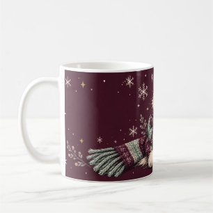 Cozy Winter Cat Burgundy Snowflake Coffee Mug