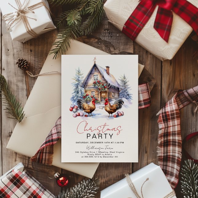 Cozy Winter Chicken Farm Christmas Party  Invitation (Creator Uploaded)