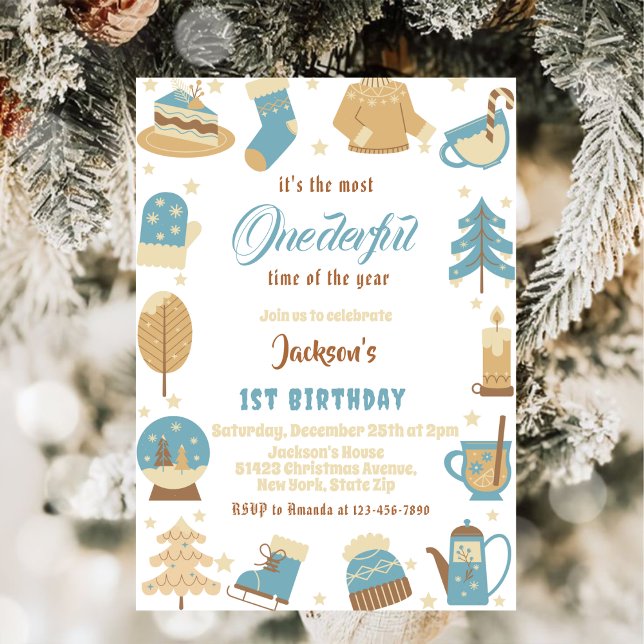 Cozy Winter christmas holiday 1st Birthday party Invitation (Creator Uploaded)