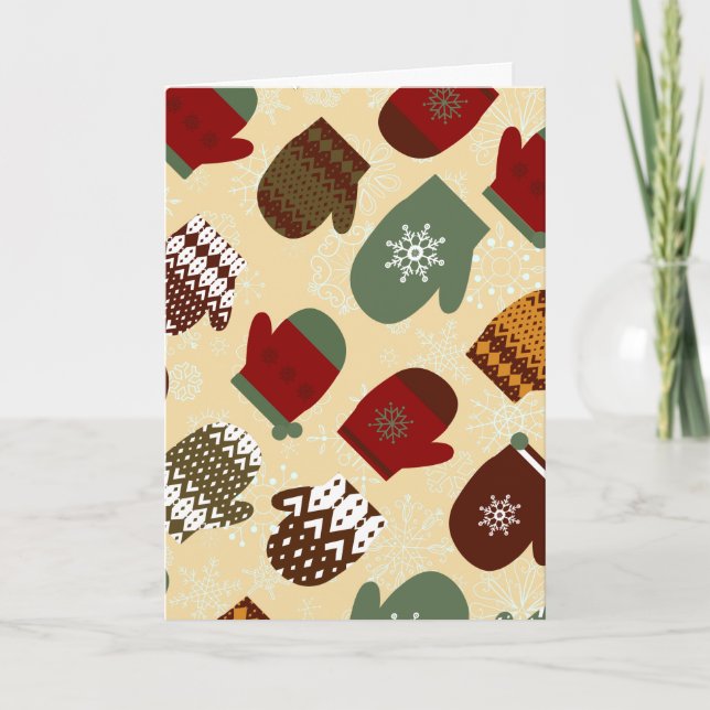 Cozy Winter Christmas Holiday Mittens Card (Front)