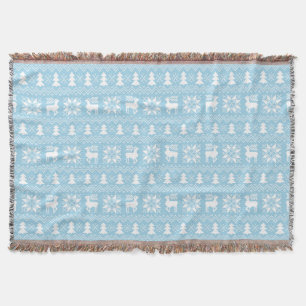 Cozy Winter Christmas Inspired Blue Pattern Throw Blanket